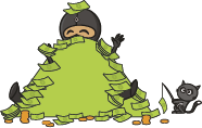 Un ninja dans une pille d'argent